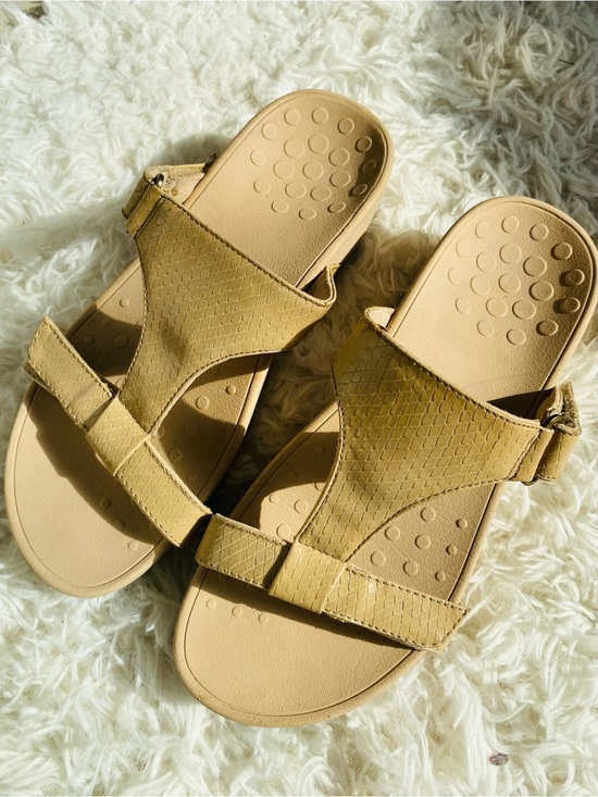 Vionic Shoes - Vionic Ellie Adjustable Sandals Tan Snakesskin Embossed Comfort Slides Women’s 8